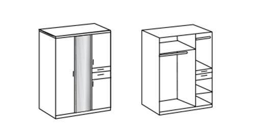 détail intérieur de l'armoire quatre portes avec miroir